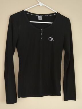 Small Calvin Klein Sleepwear Long Sleeve Black Pajama PJ Sleep Shirt Top